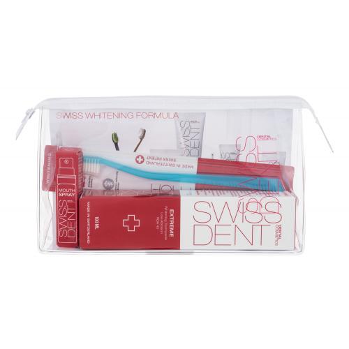 Swissdent Extreme Whitening darčeková kazeta unisex 100ml Extreme Whitening Toothpaste  9ml Extreme Mouth Spray  Soft Toothbrush  Cosmetic Bag