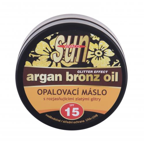Vivaco Sun Argan Bronz Oil Glitter Effect SPF15 200 ml opaľovacie maslo s arganovým olejom a trblietkami unisex