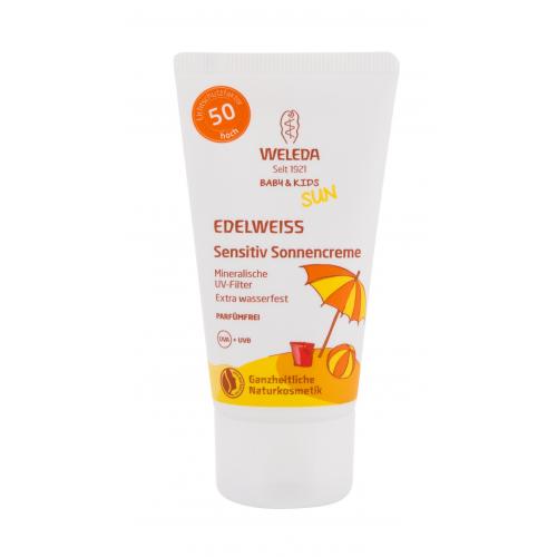 Weleda Baby  Kids Sun Edelweiss Sunscreen Sensitive SPF50 50 ml detské opaľovacie mlieko na telo aj na tvár pre deti