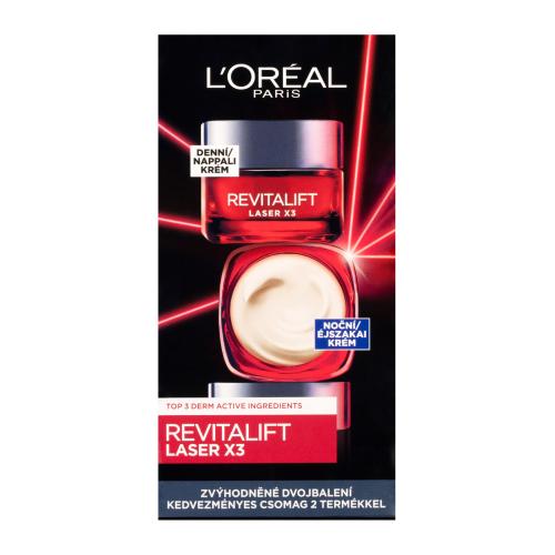 LOréal Paris Revitalift Laser X3 Day Cream darčeková kazeta proti vráskam pre ženy denný pleťový krém Revitalift Laser X3 50 ml  nočný pleťový krém Revitalift Laser X3 50 ml