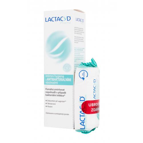 Lactacyd Pharma Antibacterial darčeková kazeta pre ženy antibakteriálny intímny čistiaci gél Pharma Anti-Bacterial 250 ml  utierky na intímnu hygienu Pharma Anti-Bacterial 15 ks