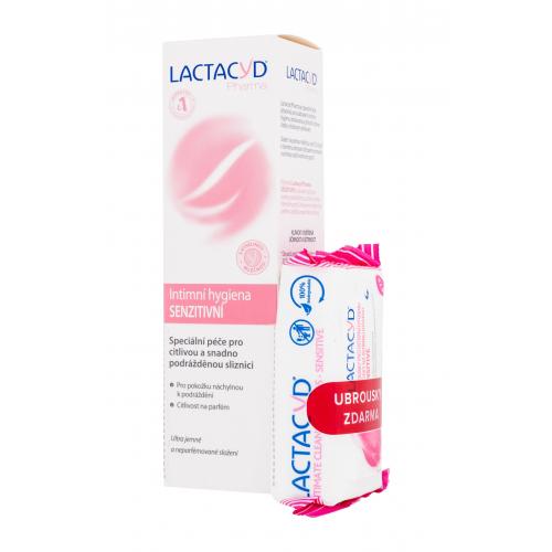 Lactacyd Pharma Sensitive darčeková kazeta pre ženy intímny čistiaci gél Pharma Sensitive 250 ml  utierky na intímnu hygienu Pharma Sensitive 15 ks