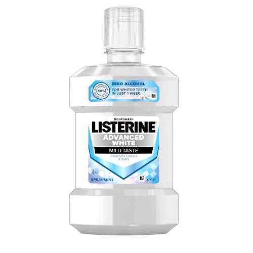 Listerine Advanced White Mild Taste Mouthwash 1000 ml osviežujúca a bieliaca ústna voda bez alkoholu unisex