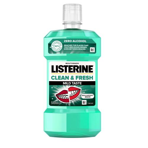 Listerine Clean  Fresh Mild Taste Mouthwash 500 ml ústna voda bez alkoholu vhodná pre zuby so strojčekom unisex