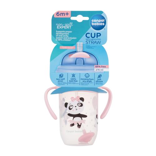 Canpol babies Exotic Animals Non-Spill Expert Cup With Weighted Straw Pink 270 ml nevylievací hrnček so slamkou pre deti