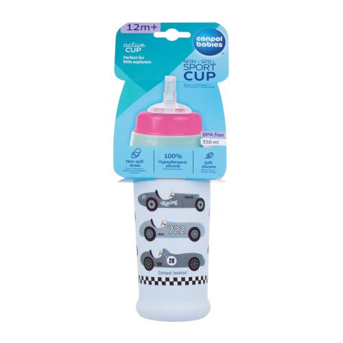 Canpol babies Active Cup Non-Spill Sport Cup Cars Blue 350 ml športová fľaša so slamkou pre deti