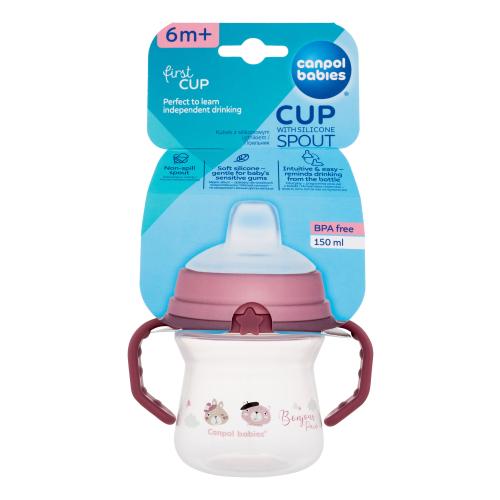 Canpol babies Bonjour Paris First Cup Pink 6m 150 ml hrnček so silikónovým cumlíkom na pitie pre deti