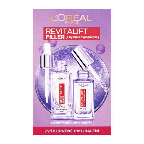 LOréal Paris Revitalift Filler HA darčeková kazeta proti vráskam pre ženy pleťové sérum Revitalift Filler HA 1,5% 30 ml  očné sérum Revitalift Filler HA 2,5% 20 ml