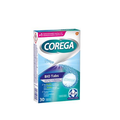 Corega Tabs Bio antibakteriálne tablety na čistenie zubnej náhrady unisex 30 ks čistiacich tabliet