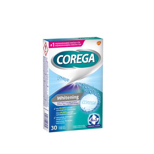 Corega Tabs Whitening čistiace a bieliace tablety na zubnú náhradu unisex 30 ks čistiacich tabliet