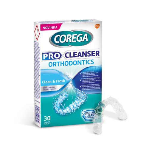 Corega Pro Cleanser Orthodontic Tabs čistiace tablety na zubný strojček a zubné náhrady unisex 30 ks čistiacich tabliet