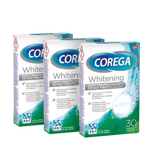 Corega Tabs Whitening Trio čistiace a bieliace tablety pre zubnú náhradu unisex Čistiace tablety 3 x 30 tabliet