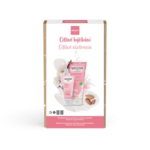 Weleda Almond darčeková kazeta pre ženy sprchovací krém Almond Sensitive Shower Cream 200 ml  krém na ruky Sensitive Hand Cream 50 ml