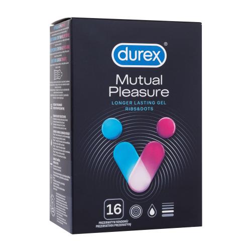 Durex Mutual Pleasure vrúbkované kondómy s výstupkami a lubrikantom performa na oddialenie ejakulácie pre mužov kondóm 16 ks