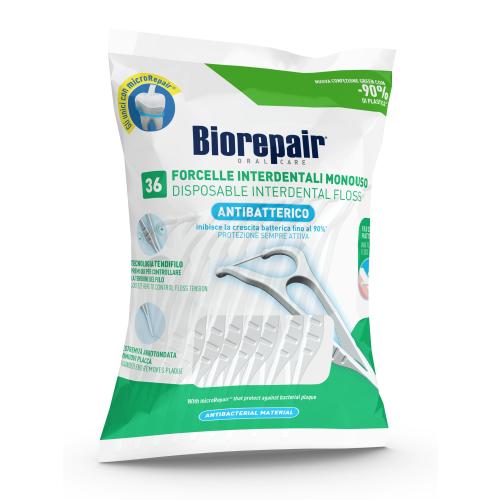 Biorepair Antibacterial Disposable Interdental Floss zubná niť unisex zubná niť v plastovom špáradle 36 ks