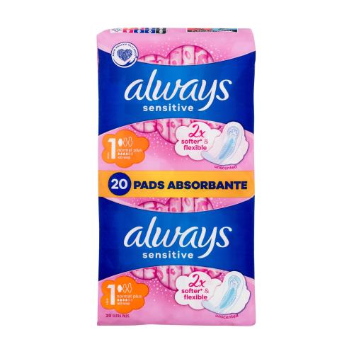 Always Sensitive Normal Plus šetrné hygienické vložky s krídelkami pre ženy hygienická vložka s krídelkami 20 ks