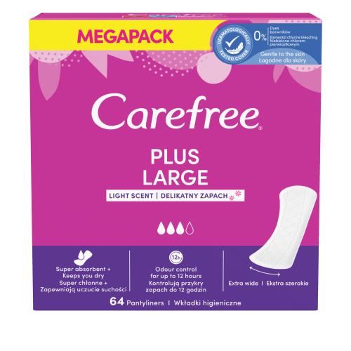 Carefree Plus Large Light Scent intímky s jemnou vôňou a vysokou absorpciou pre ženy slipová vložka 64 ks