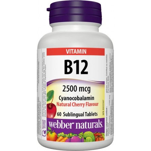 Webber Naturals Vitamín B12 2500 mcg pod jazyk, višňa 60tbl