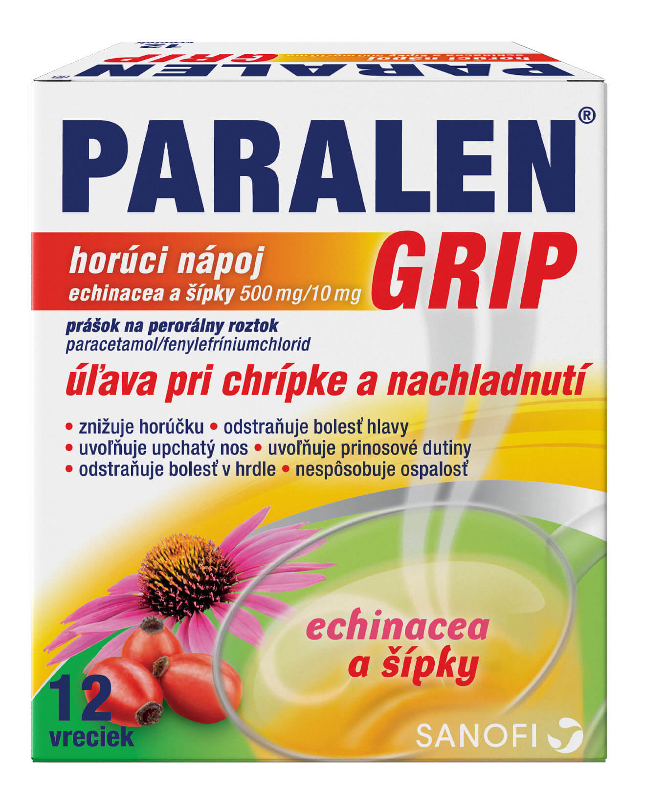 PARALEN GRIP horúci nápoj echinacea a šípky plo por 500 mg10 mg, 12 vrecúšok