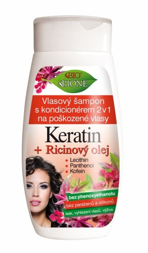 Bione Cosmetics Šampón s kondicionérom 2 v 1 na poškodené vlasy Keratin   Ricinový olej 260 ml