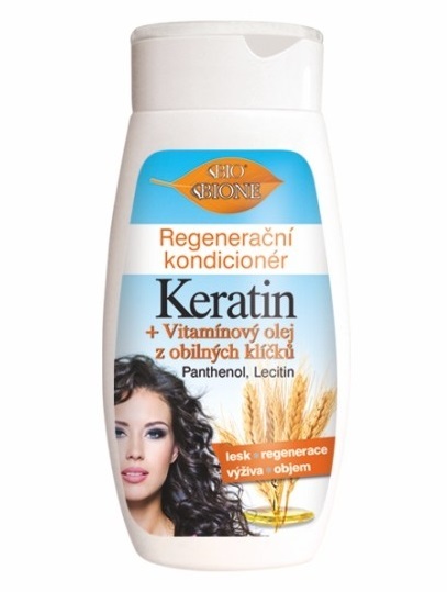 Bione Cosmetics Regeneračný kondicionér Keratin   Vitamínový olej z obilných klíčků 260 ml