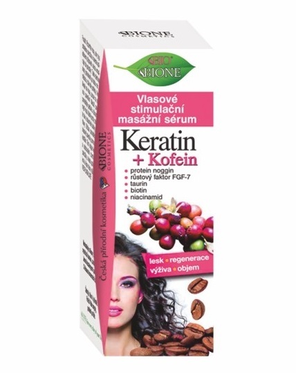 Bione Cosmetics Vlasové stimulačné masážne sérum Keratin   Kofein 215 ml