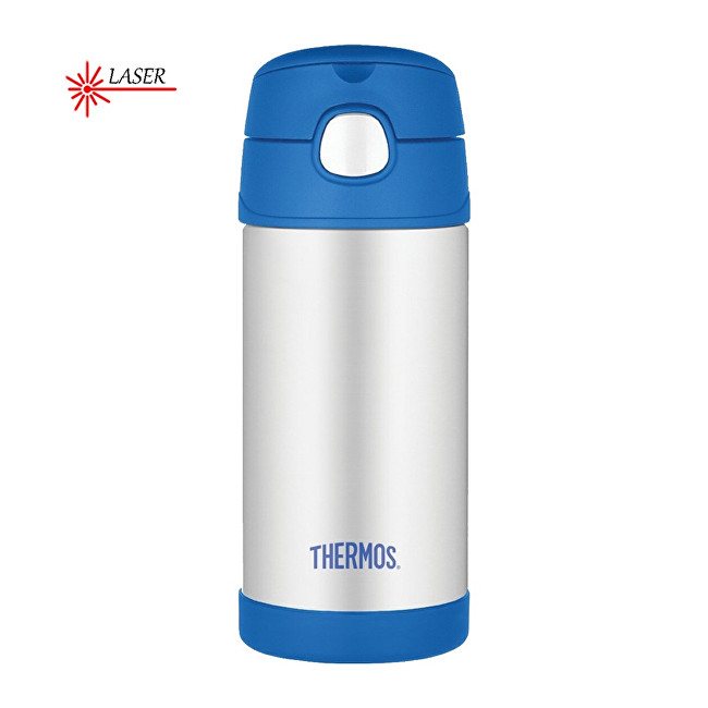 Thermos FUNtainer Detská termoska s slamkou - strieborná   modrá 355 ml