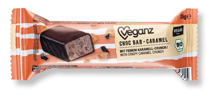 Veganz Čokoládová tyčinka s karamelom, Bio 35 g