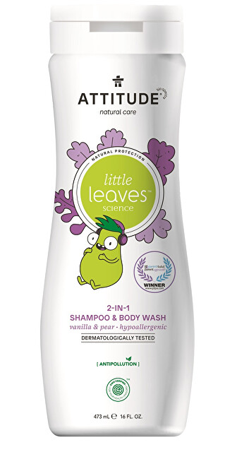 Attitude Detské telové mydlo a šampón (2 v 1) Little Leaves s vôňou vanilky a hrušky 473 ml