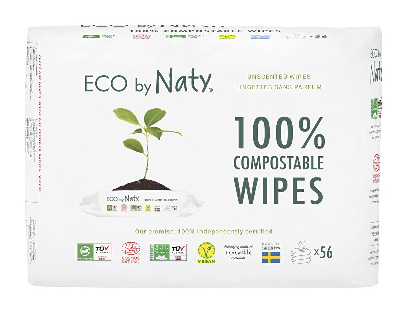 Eco by Naty Vlhčené obrúsky Naty bez vône - pre citlivú pokožku - výhodné balenie (3 x 56 ks)