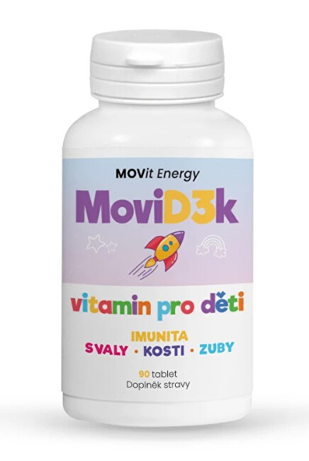 MOVit Energy MoviD3k - vitamín D3 pre deti, 800 IU, 90 tabliet s príchuťou pomaranča
