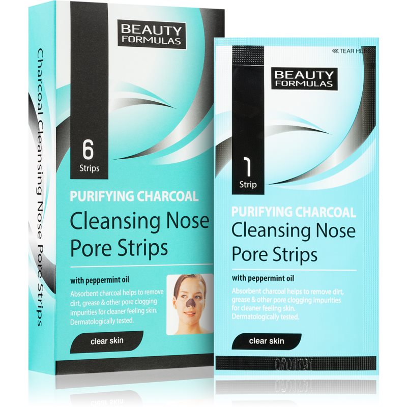 Beauty Formulas Clear Skin Purifying Charcoal čistiaca maska s aktívnym uhlím na nos 6 ks