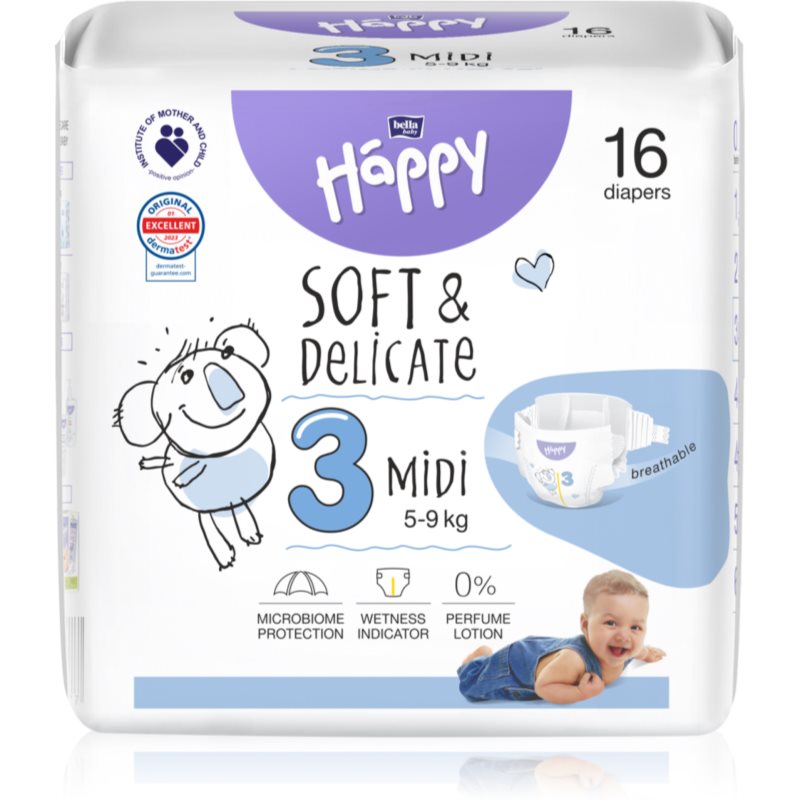 BELLA Baby Happy SoftDelicate Size 3 MIdi jednorazové plienky 5-9 kg 16 ks