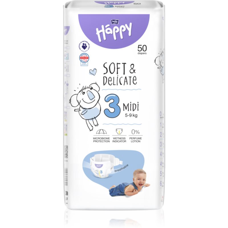 BELLA Baby Happy SoftDelicate Size 3 MIdi jednorazové plienky 5-9 kg 50 ks