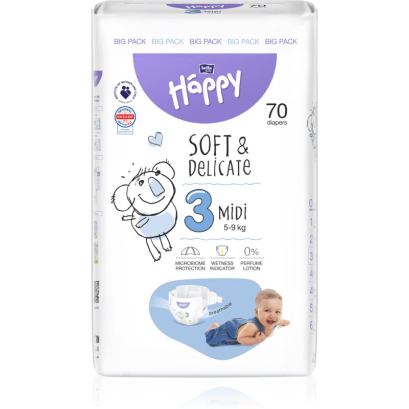 BELLA Baby Happy SoftDelicate Size 3 MIdi jednorazové plienky 5-9 kg 70 ks