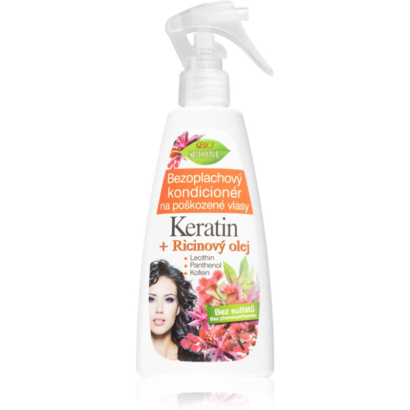 Bione Cosmetics Keratin  Ricinový olej regeneračný bezoplachový kondicionér na vlasy 260 ml