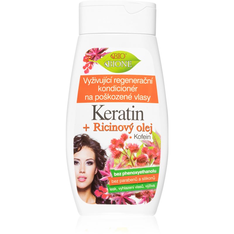 Bione Cosmetics Keratin  Ricinový olej regeneračný kondicionér pre slabé a poškodené vlasy 260 ml