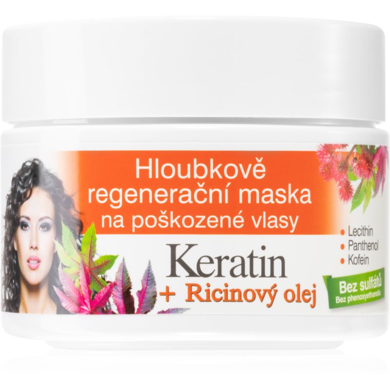 Bione Cosmetics Keratin  Ricinový olej regeneračná maska na vlasy 260 ml