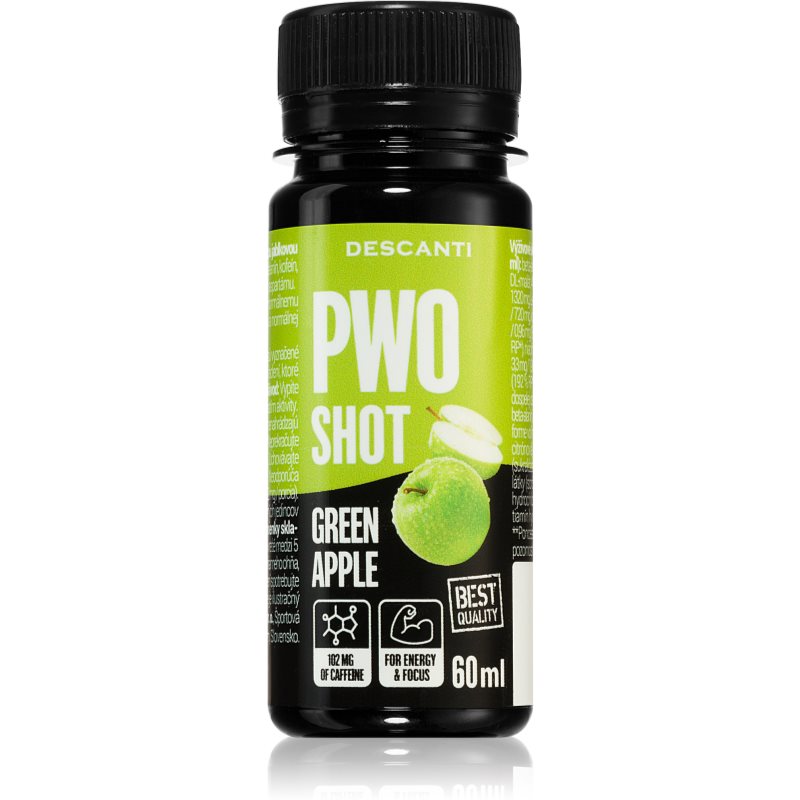 Descanti PWO Shot podpora športového výkonu príchuť Green Apple 60 ml