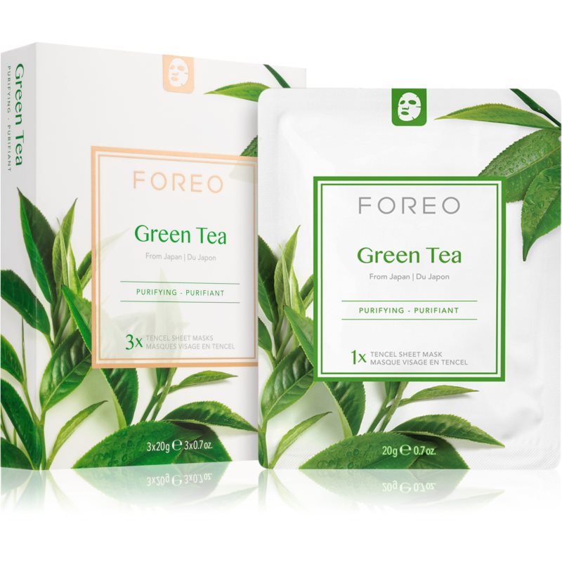 FOREO Farm to Face Sheet Mask Green Tea plátenná maska s upokojujúcim účinkom pre zmiešanú pleť 3x20 g