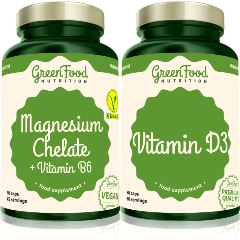 GreenFood Nutrition Magnesium Chelate with Vitamin B6  Vitamin D3 sada (na podporu imunitného systému)