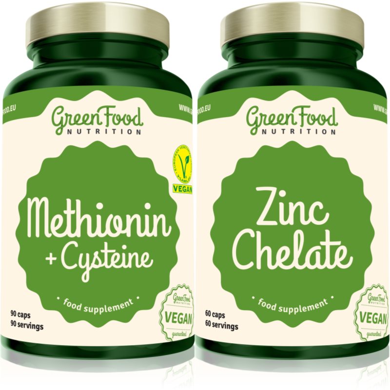GreenFood Nutrition Methionin with Cysteine  Zinc Chelate sada (pre krásne vlasy, pleť a nechty)
