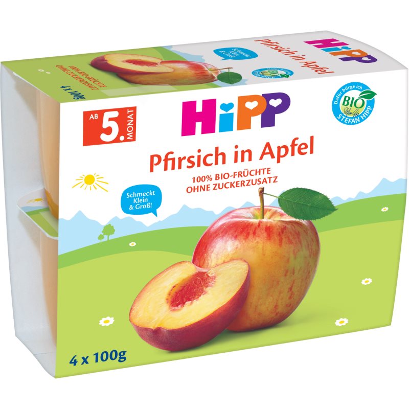 Hipp BIO jablká s broskyňami ovocný príkrm 4x100 g