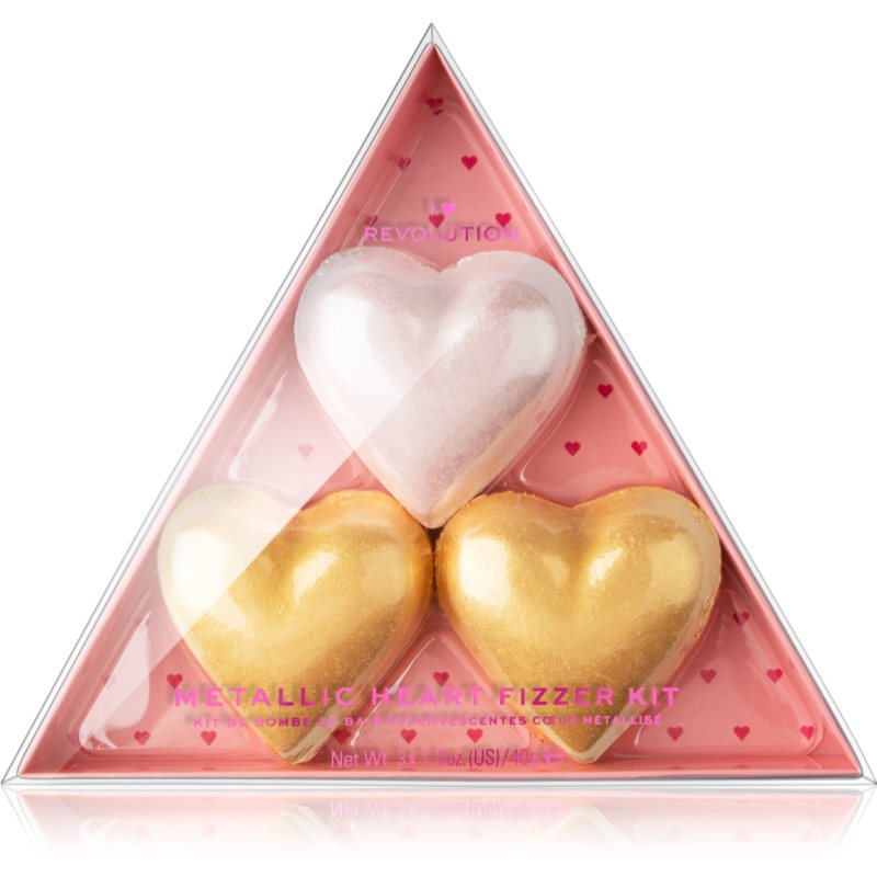 I Heart Revolution Fizzer Kit Mettalic Heart farebné šumivé tablety do kúpeľa 120 g