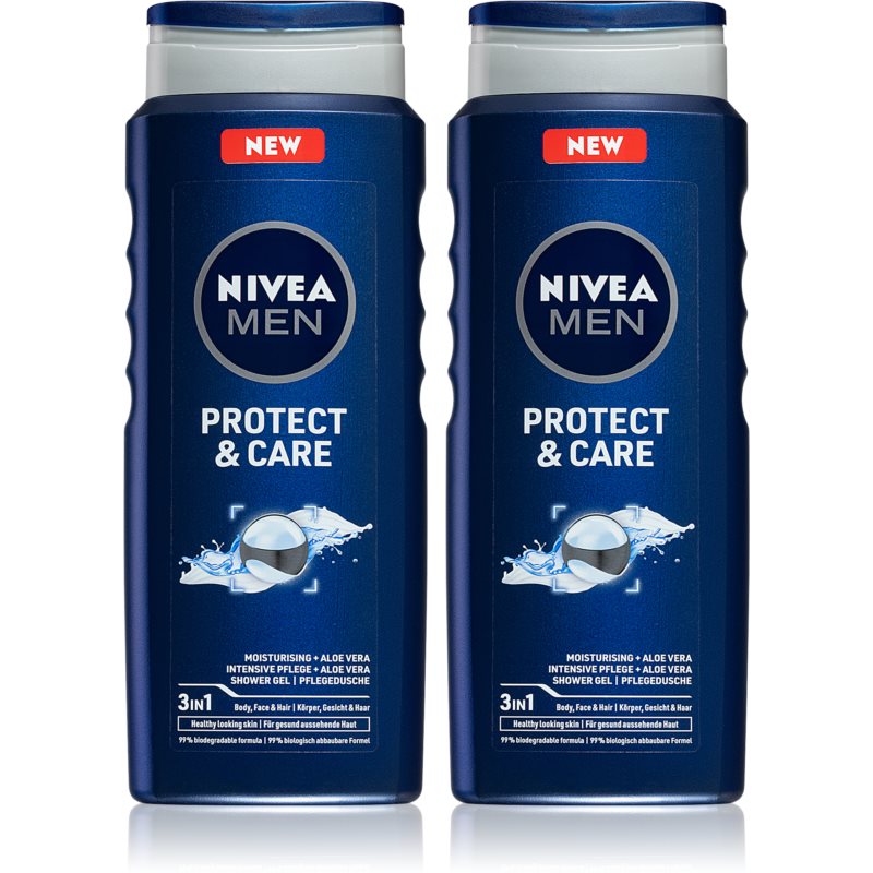 Nivea Men Protect  Care sprchový gél na tvár, telo a vlasy 2 x 500 ml (výhodné balenie)