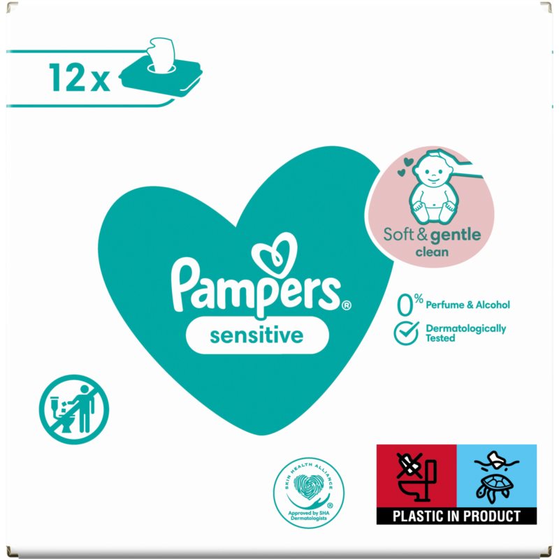 Pampers Sensitive vlhčené čistiace obrúsky pre deti pre citlivú pokožku 12x52 ks