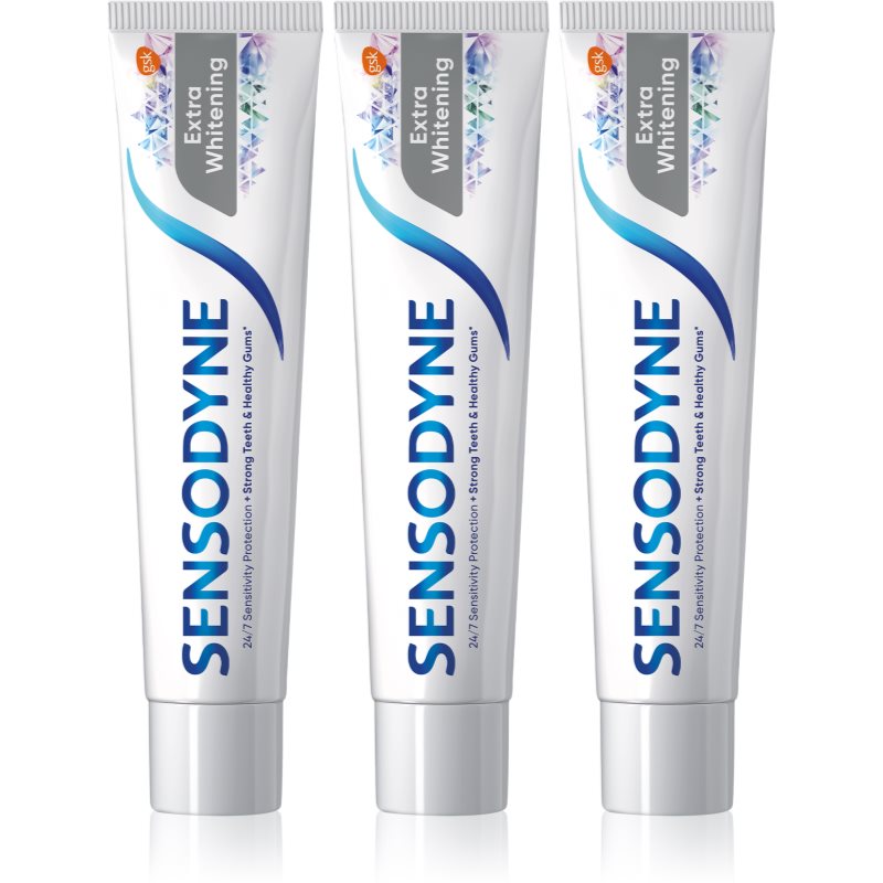 Sensodyne Extra Whitening bieliaca zubná pasta s fluoridom pre citlivé zuby 3x75 ml