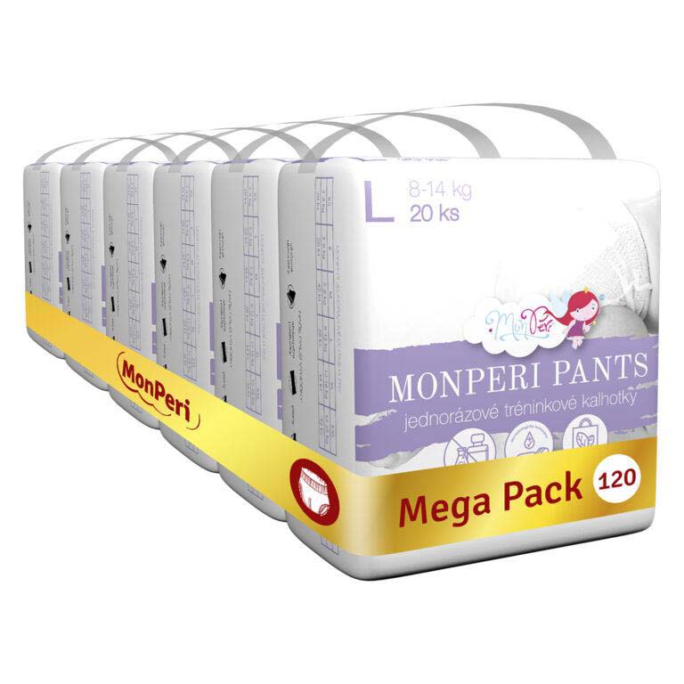 MONPERI PANTS Nohavičky plienkové jednorazové L (8-14 kg) 120 ks - Mega Pack
