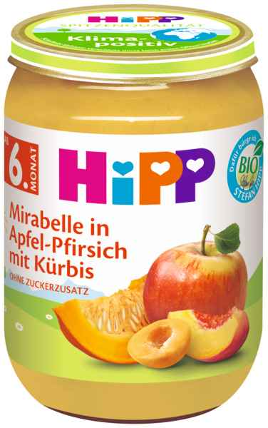 HIPP BIO Jablko, broskyne, mirabelky, maslová tekvica od 6. mesiaca, 190 g