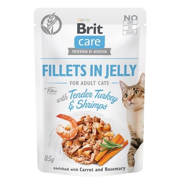 Brit Kapsička Care Cat Fillets In Jelly With Tender Turkey  Shrimps 85g